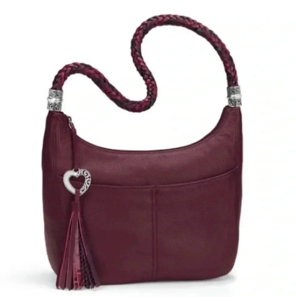 Nwot Rare Brighton Heart Charm W Tassel Red/Burgundy Barbados Ziptop Hobo